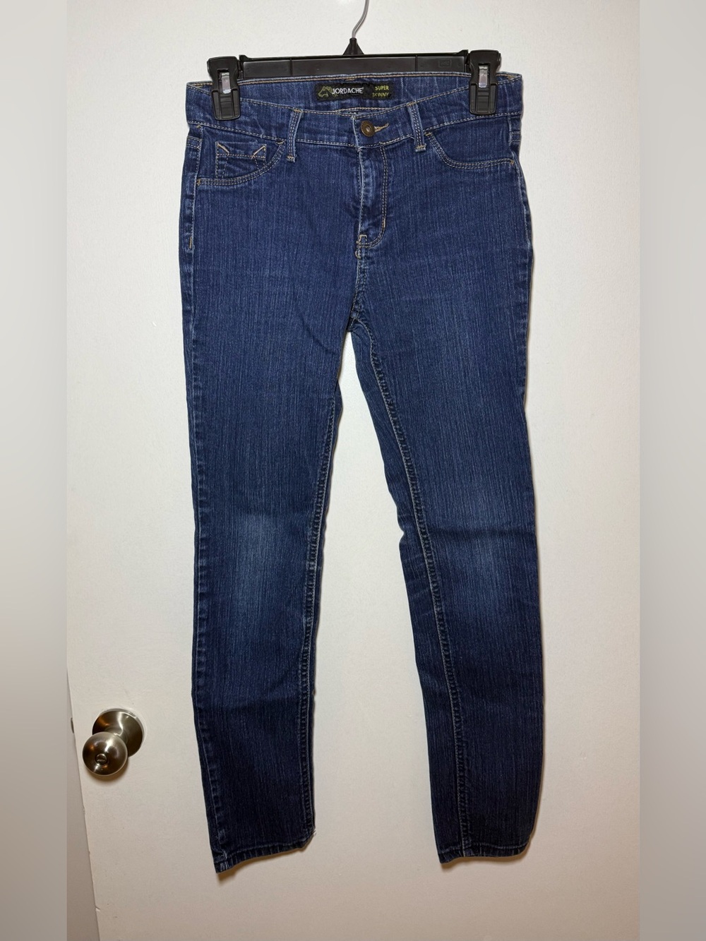 Jordache Vintage Rare Super Skinny Girls Dark Wash Blue Denim Jeans Size 14